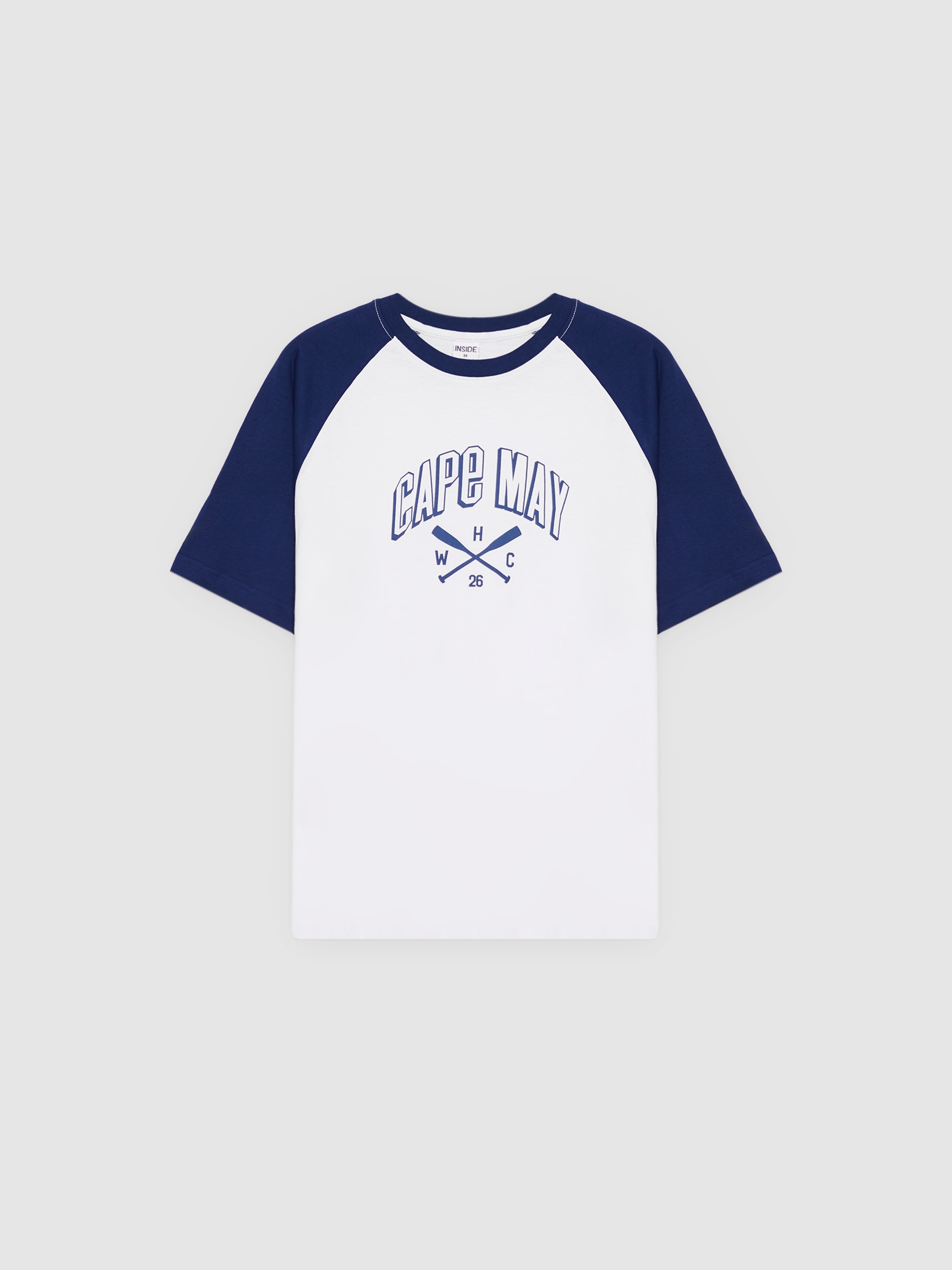 %Pto% Camiseta Cape May Manga Raglã branco vista frontal