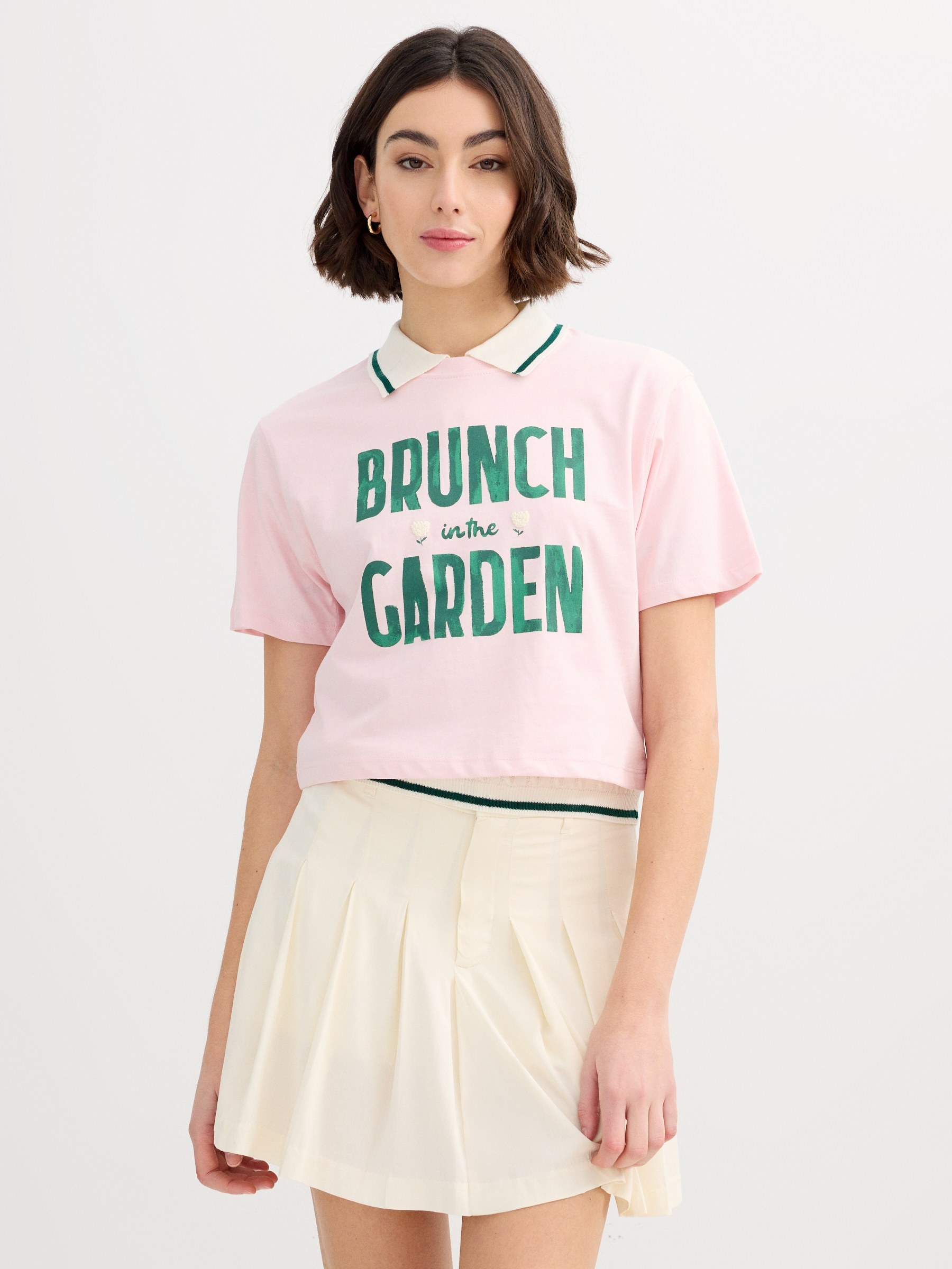 Camiseta Brunch rosa claro vista meia frontal