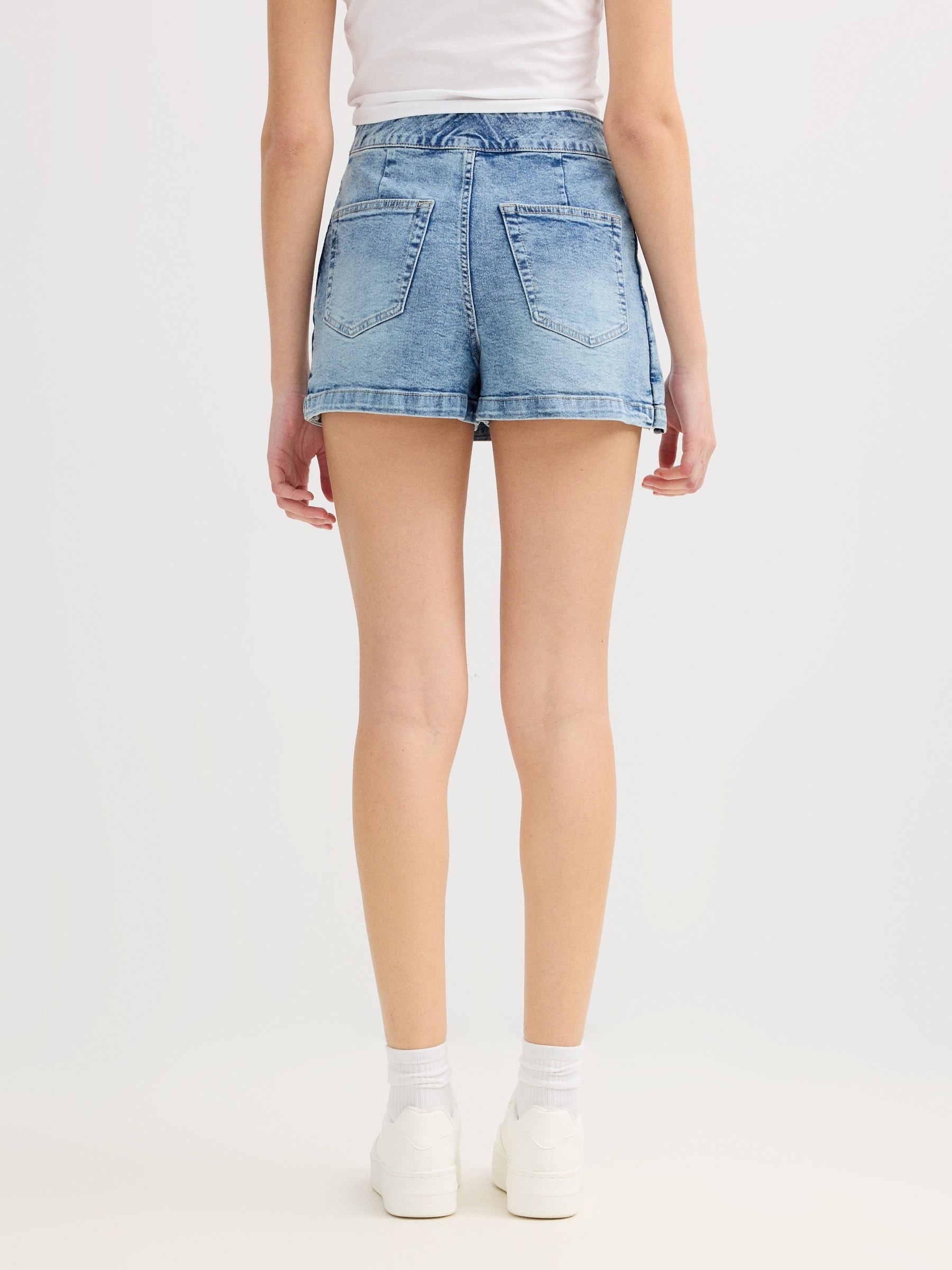 Denim skort with zipper blue middle front view