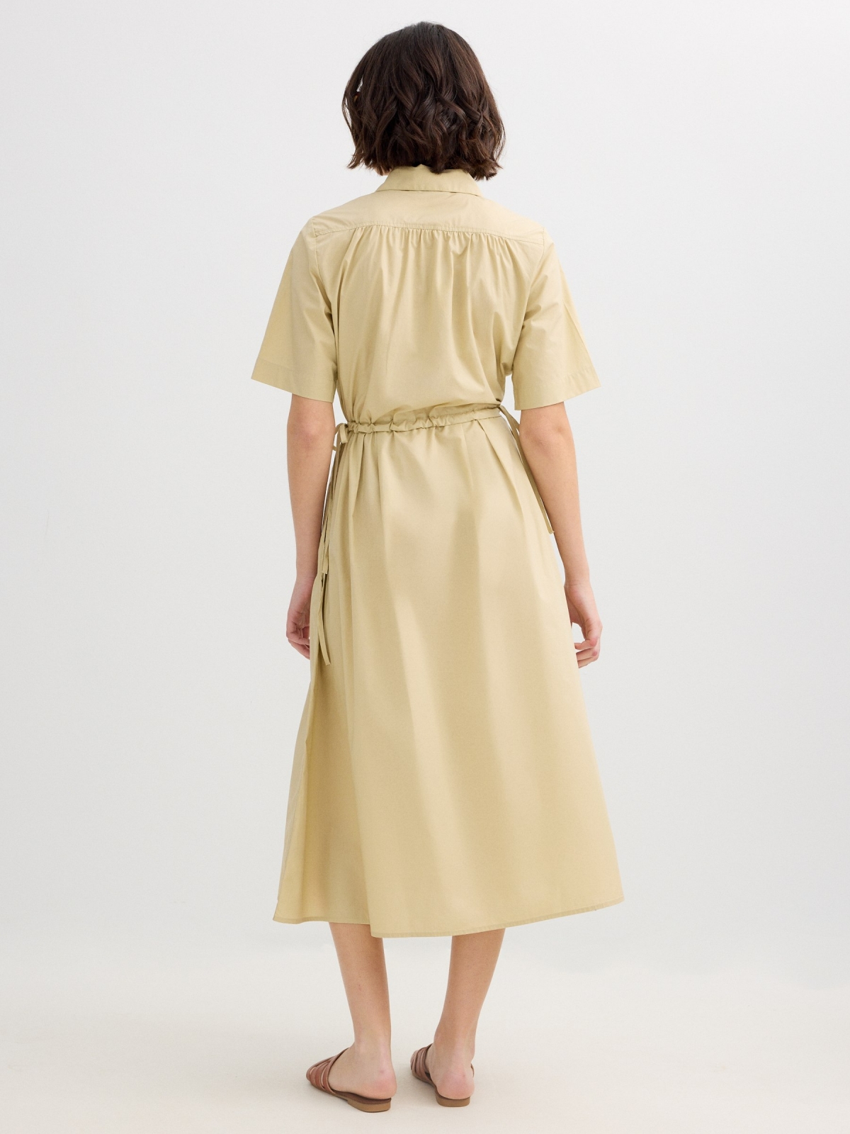 Midi shirt dress sand middle back view