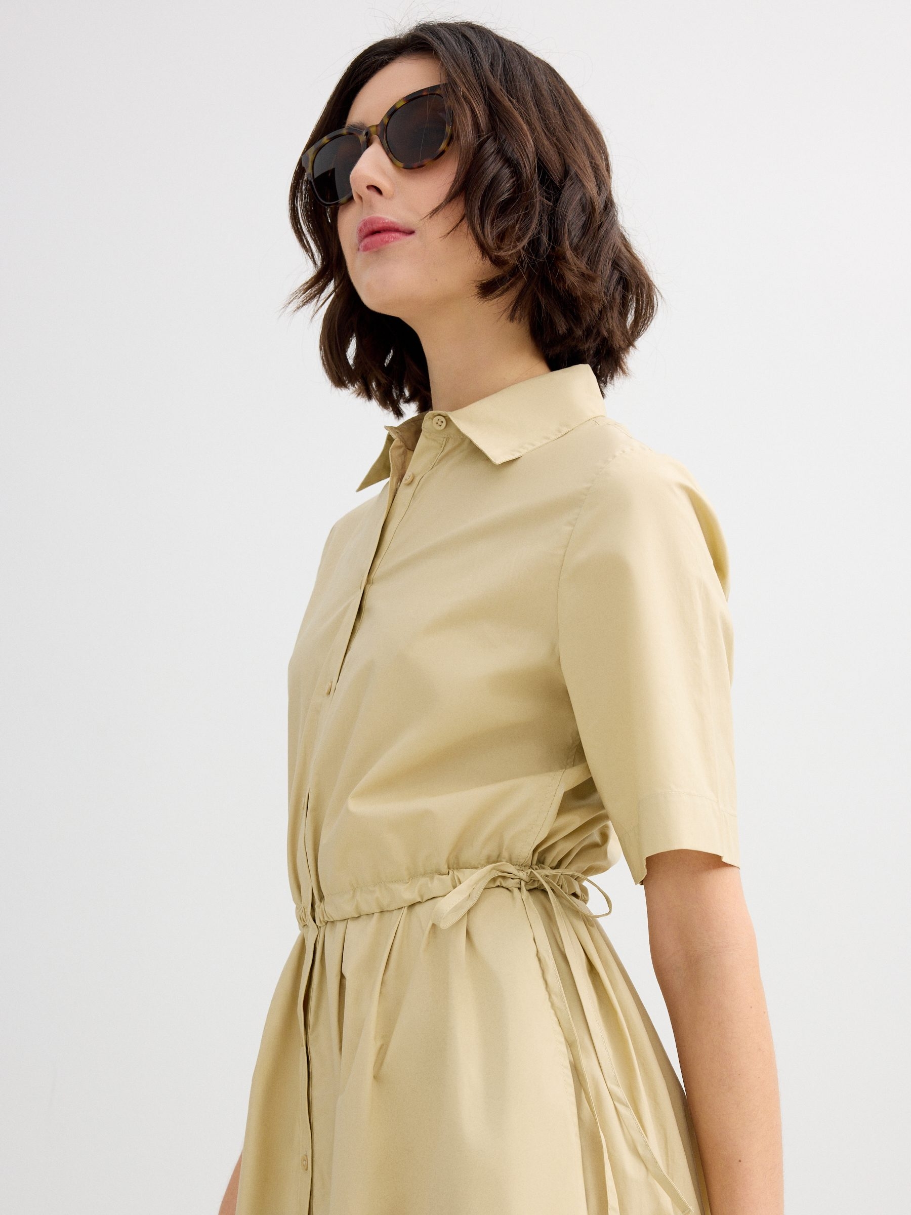 Midi shirt dress sand middle front view