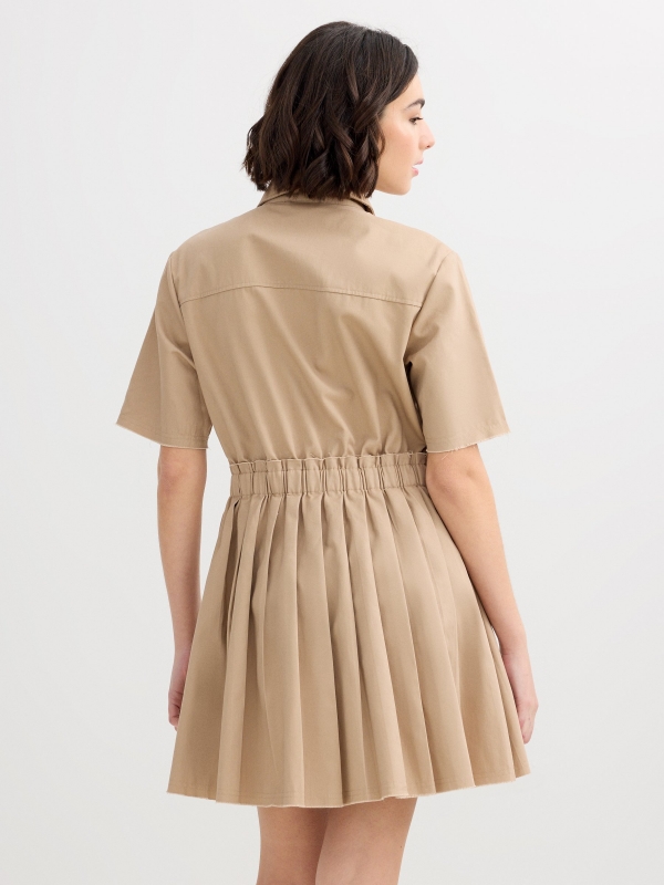 Pleated shirt dress sand middle back view
