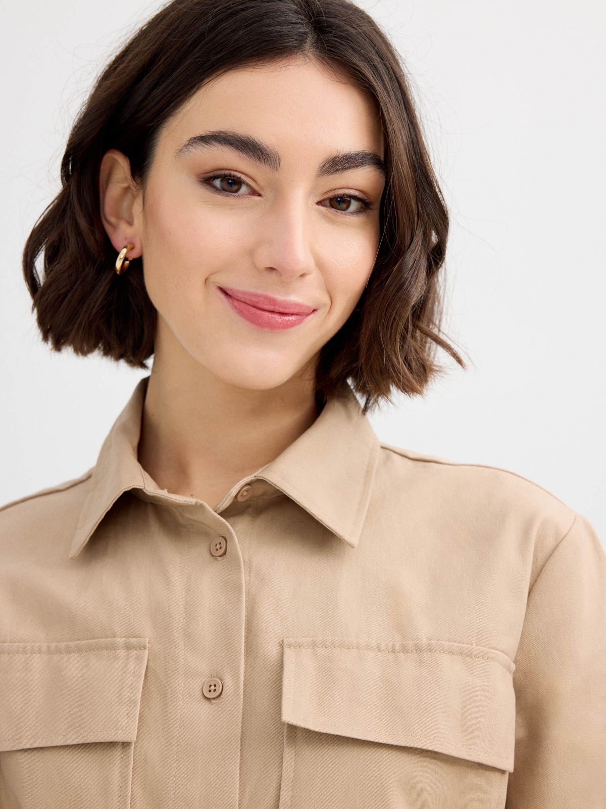 Pleated shirt dress sand detail view