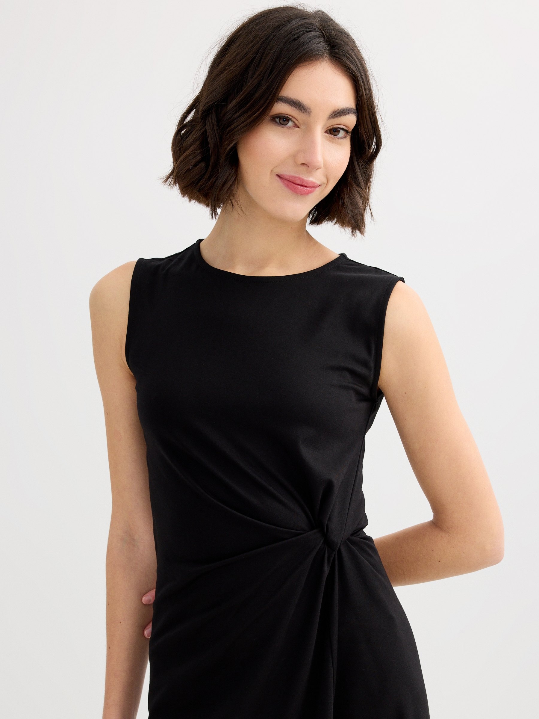Flared midi dress black middle front view