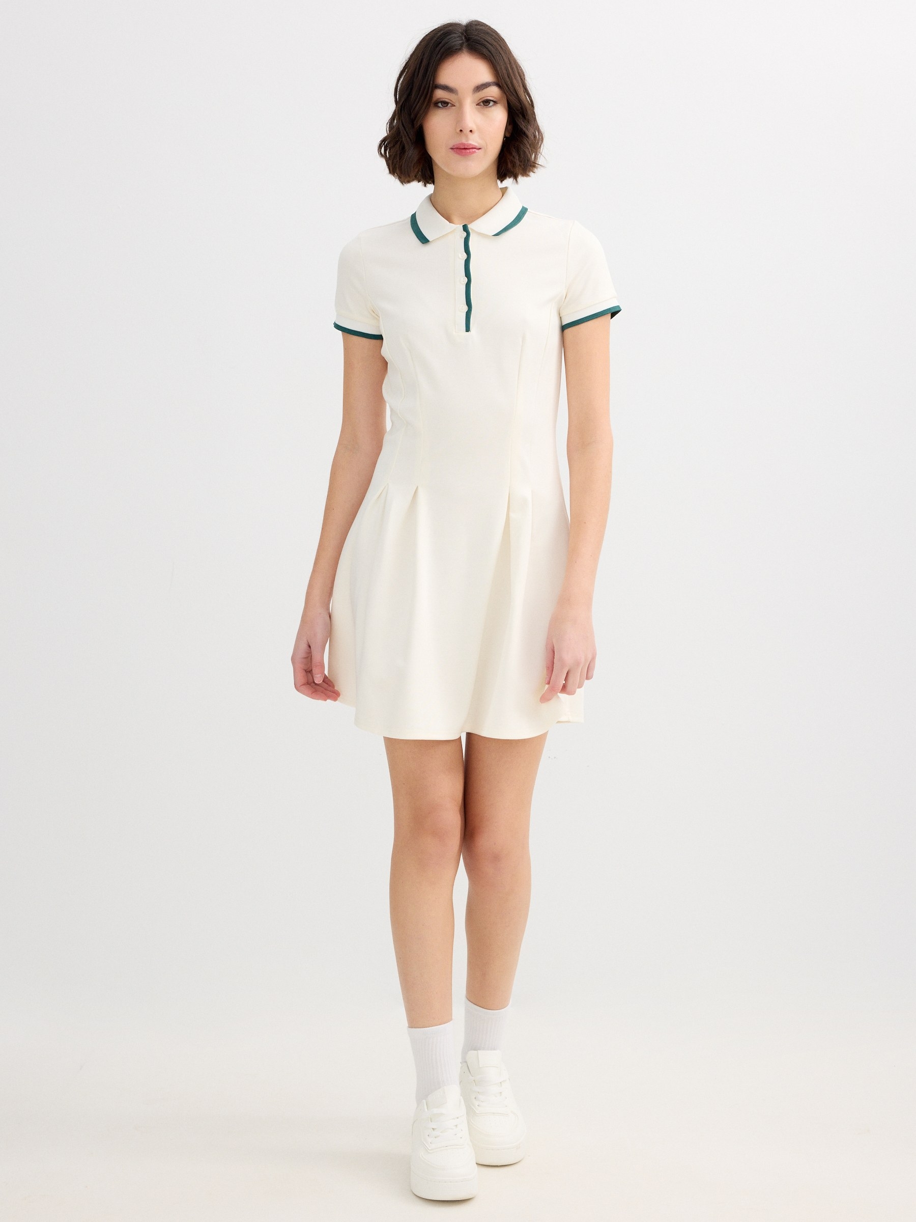 Vestido polo mini blanco roto vista media frontal