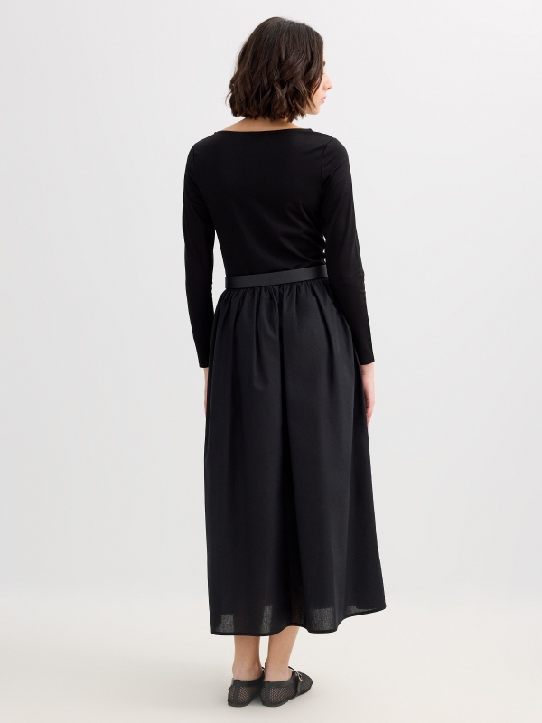 Midi dress boat neck black middle back view