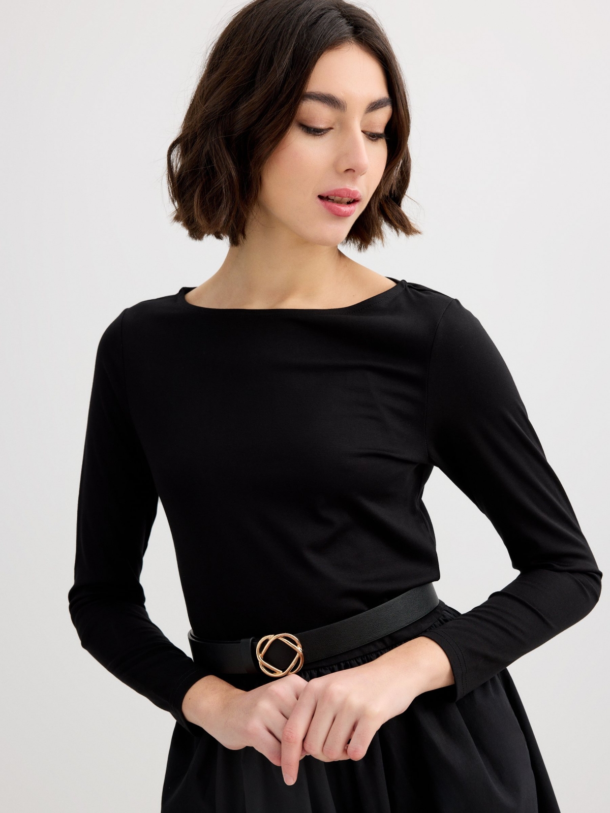 Midi dress boat neck black front view