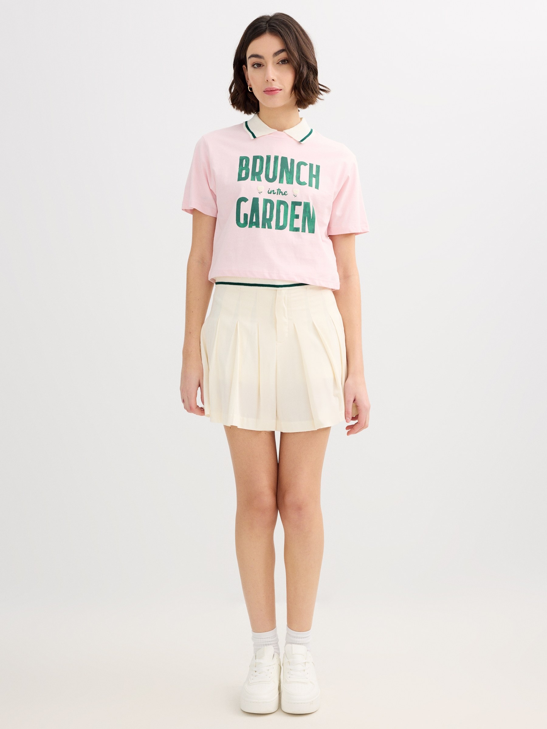 Camiseta Brunch rosa claro vista meia frontal