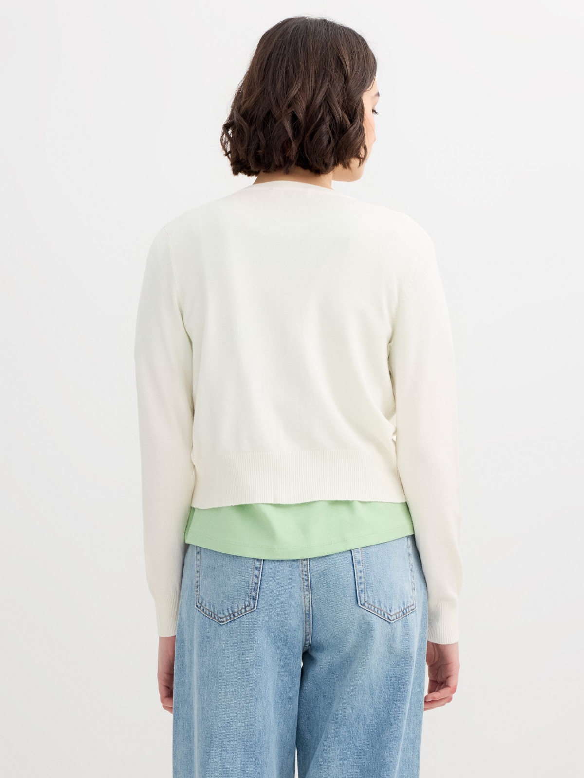 Cardigã casual tricô off white vista meia traseira