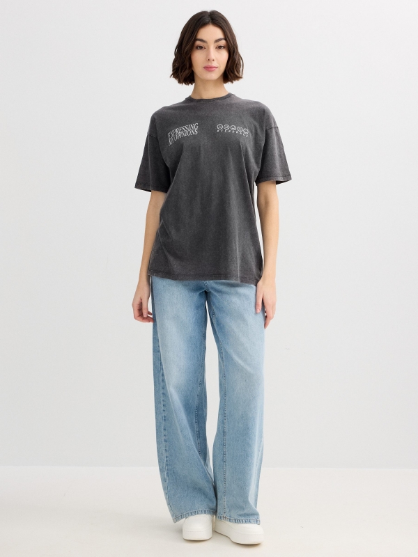 Oversize feedback t-shirt grey front view