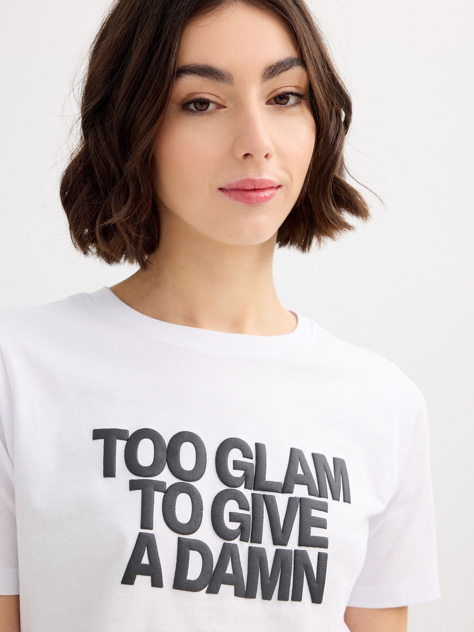 Camiseta glam algodón blanco vista media frontal