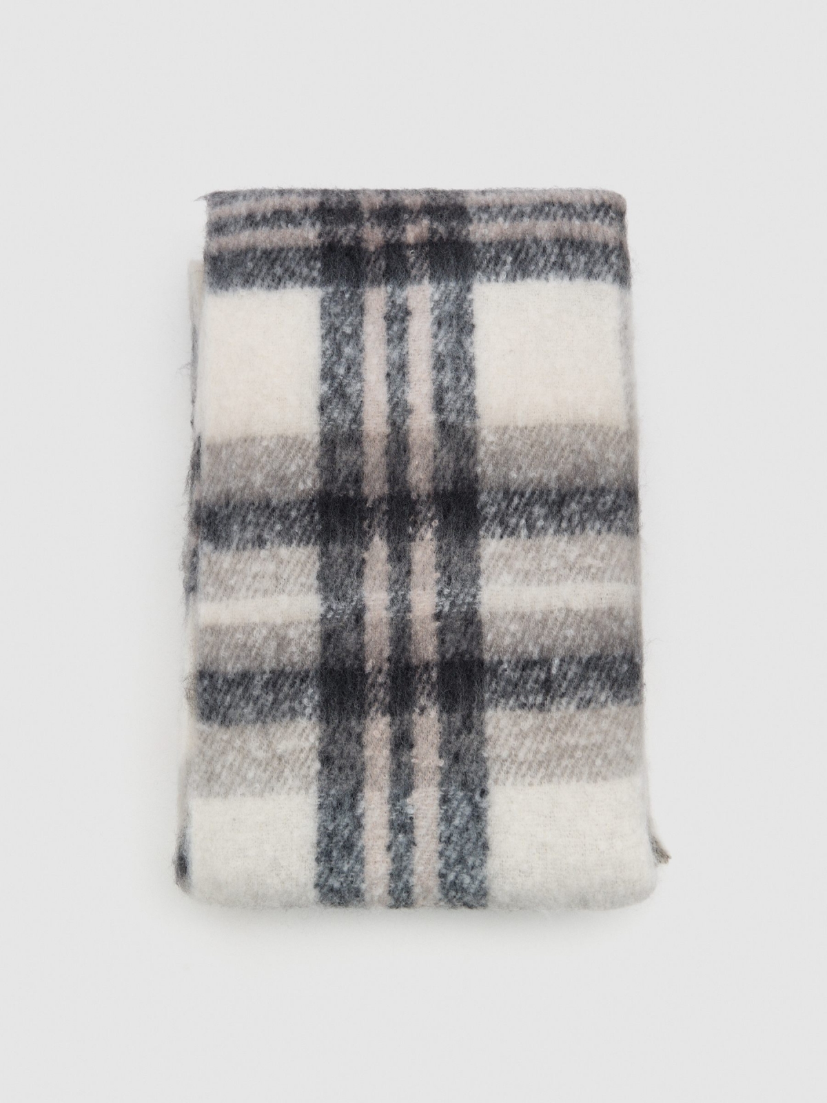 Plaid blanket scarf beige rolled view