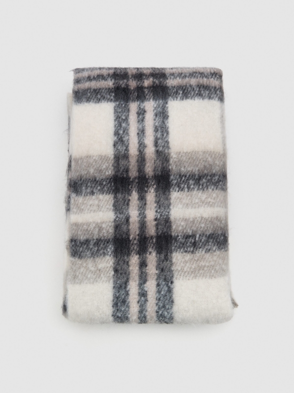 Plaid blanket scarf beige rolled view