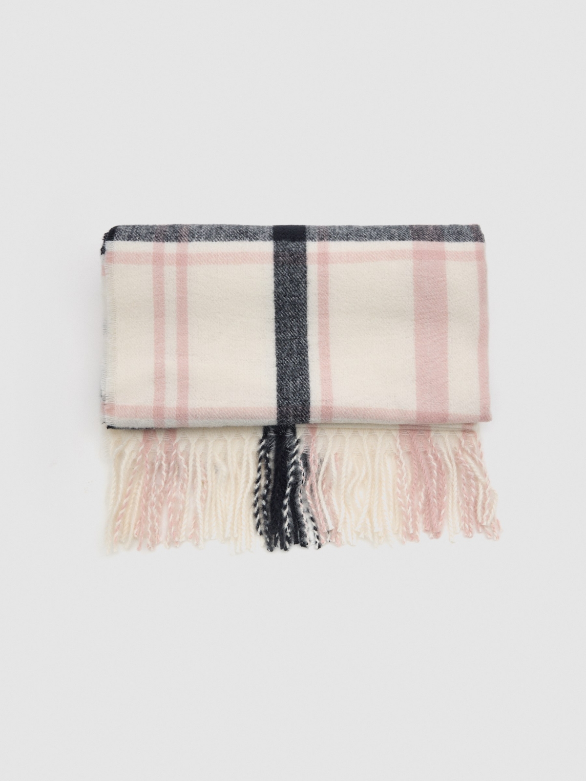 Scarf blanket with fringes ivory rolled view