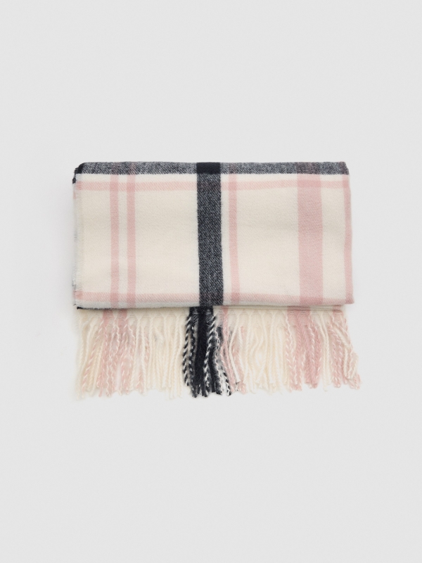 Scarf blanket with fringes ivory rolled view