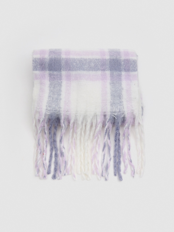 Plaid blanket scarf with fringes white rolled view