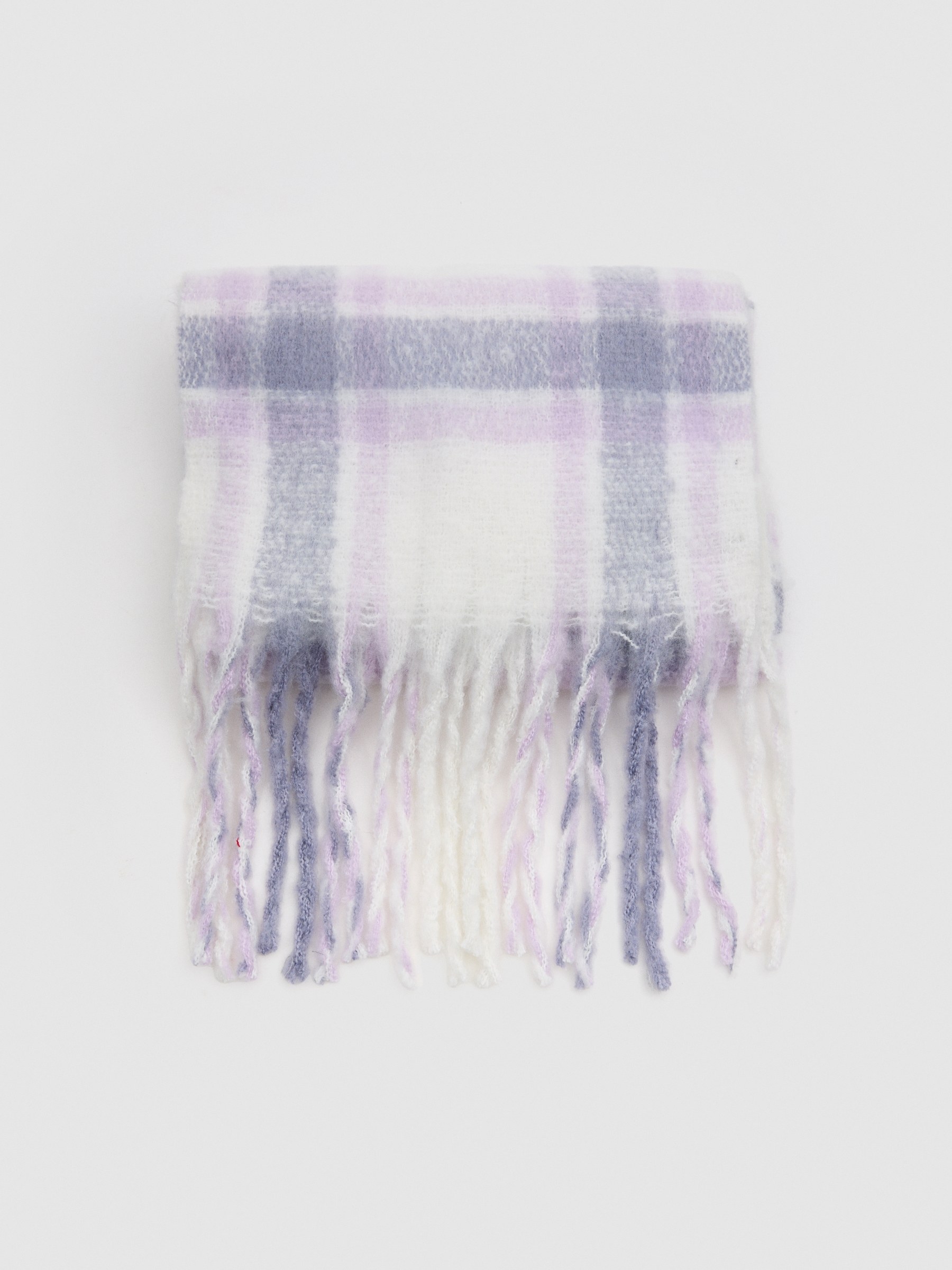 Plaid blanket scarf with fringes white rolled view
