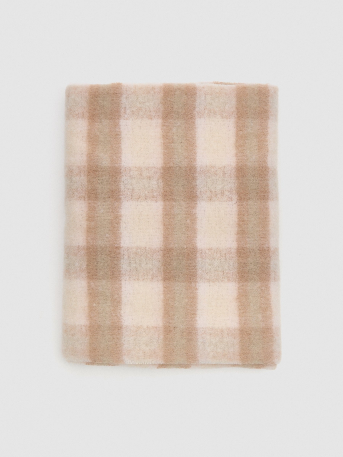 Classic checkered blanket scarf beige rolled view