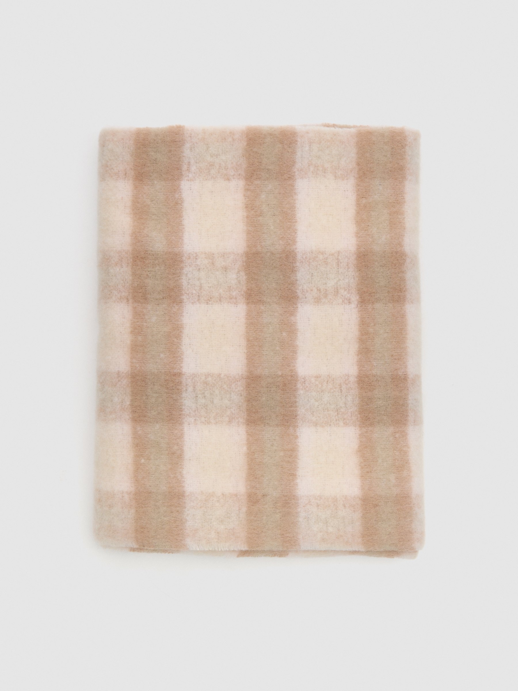 Classic checkered blanket scarf beige rolled view