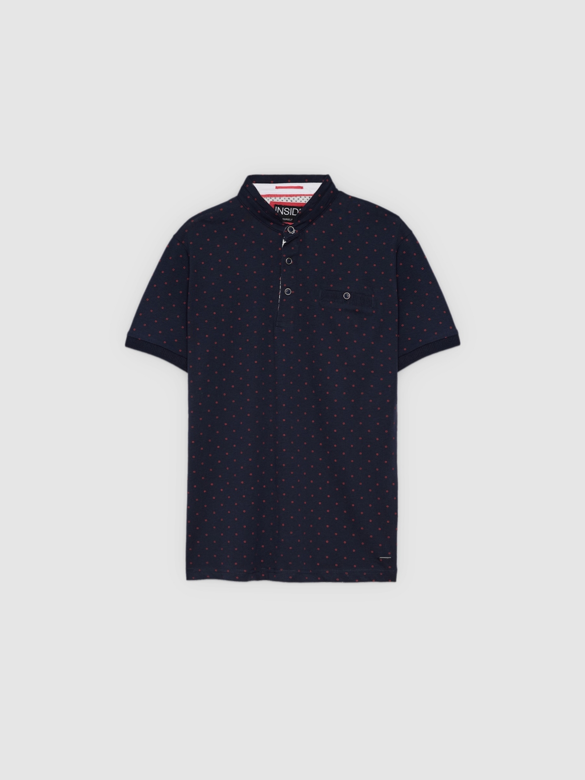 %Pto% Mao collar polo pocket navy front view