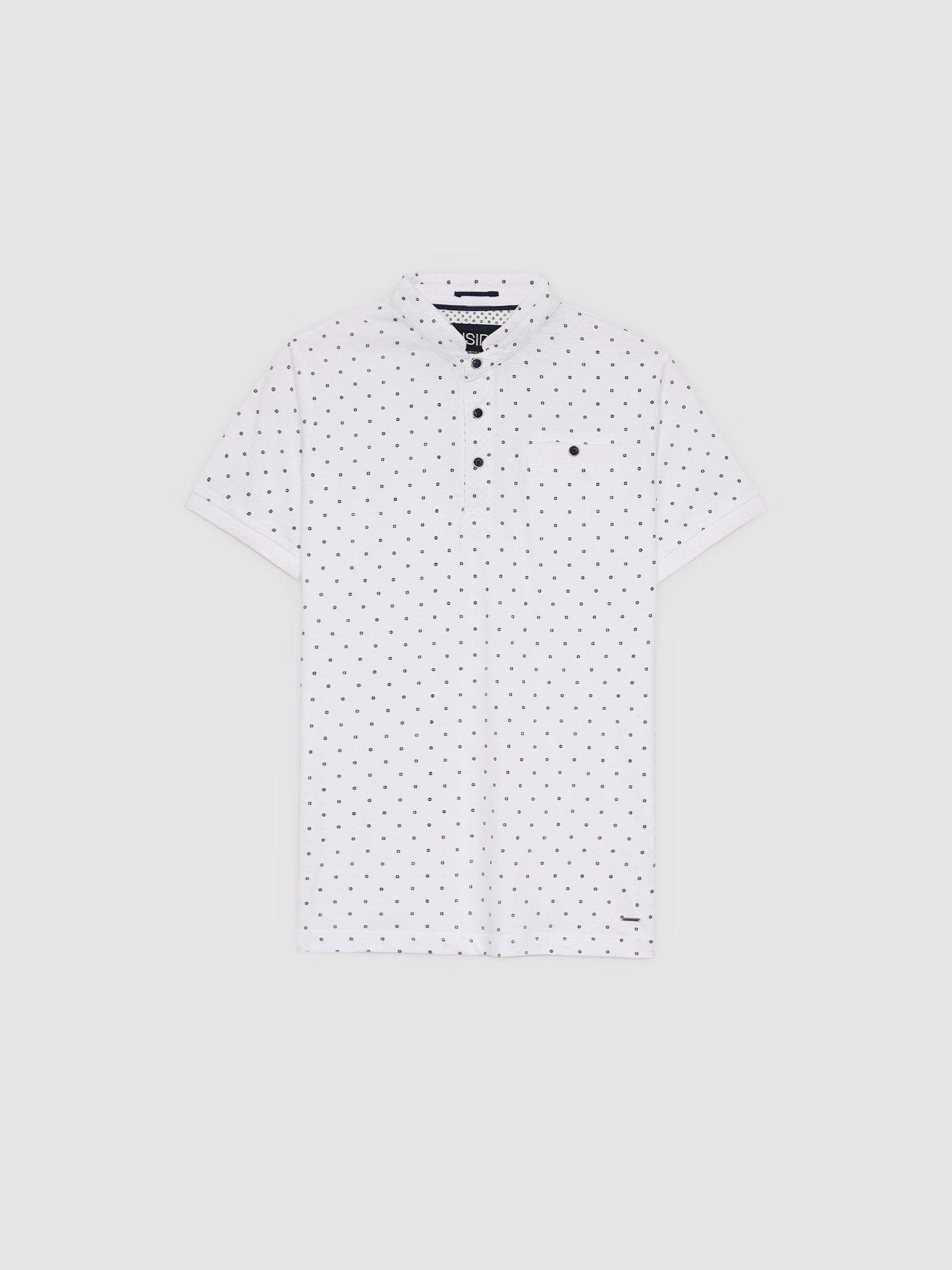 Mao collar polo pocket white middle front view
