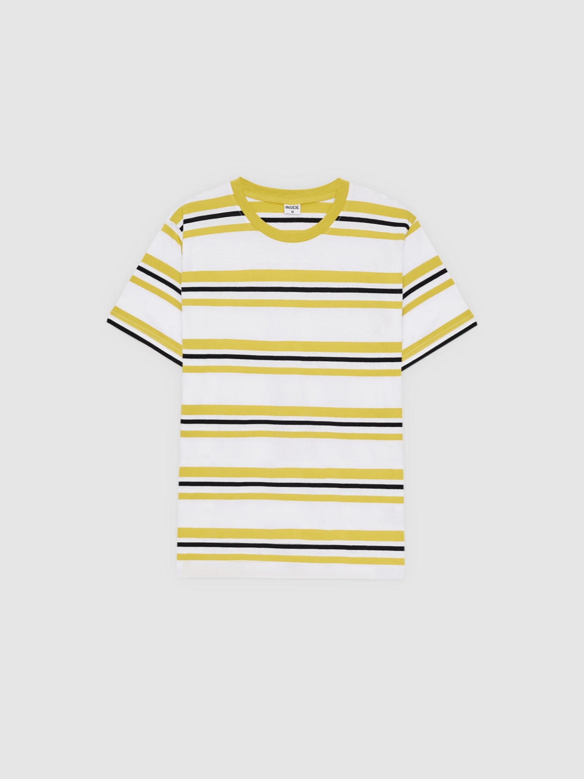 %Pto% Camiseta listrada gola redonda branco vista frontal