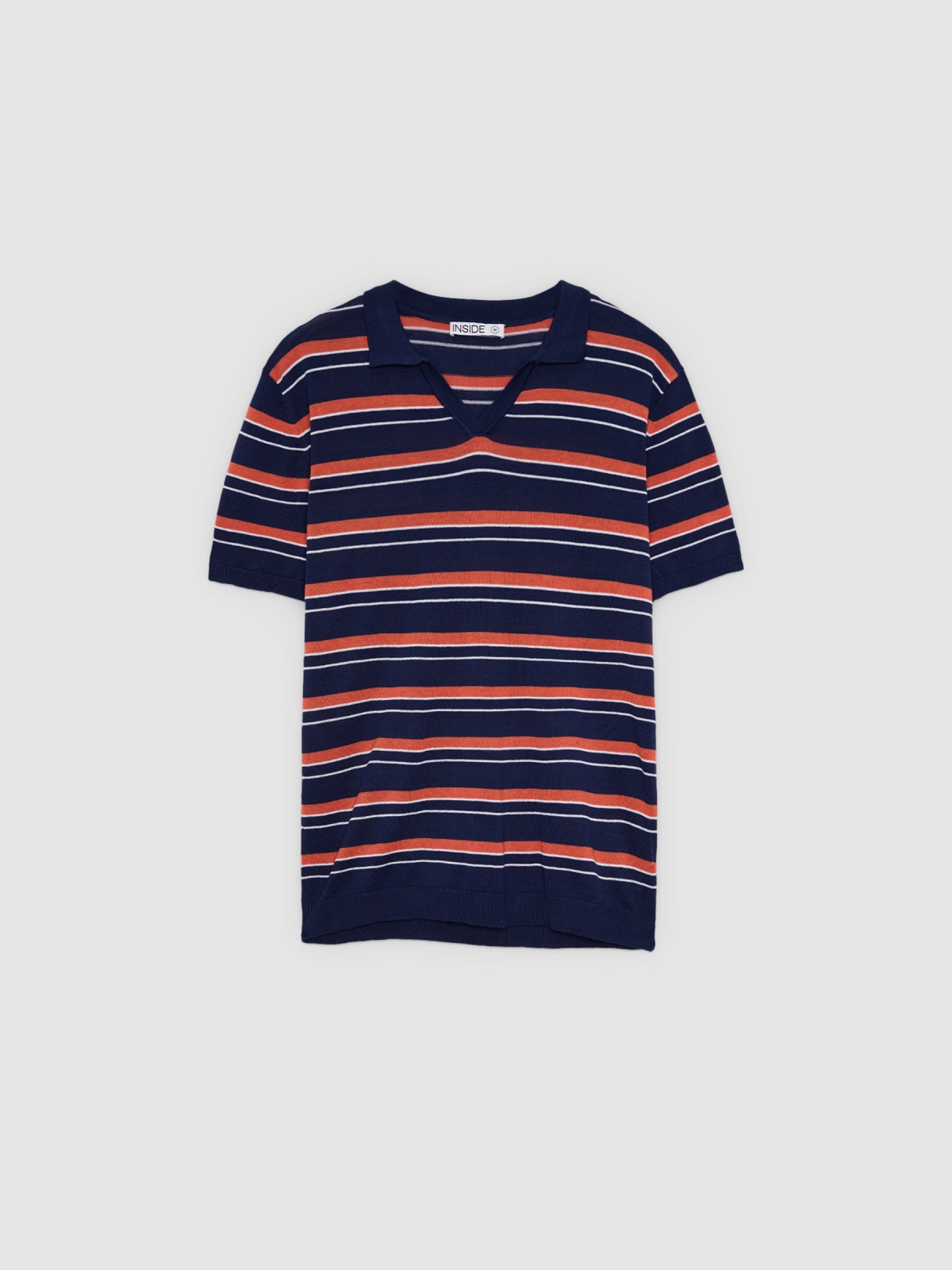 %Pto% Striped knit polo with classic collar blue front view