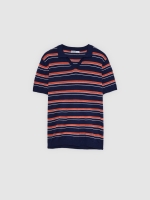 %Pto% Striped knit polo with classic collar blue front view