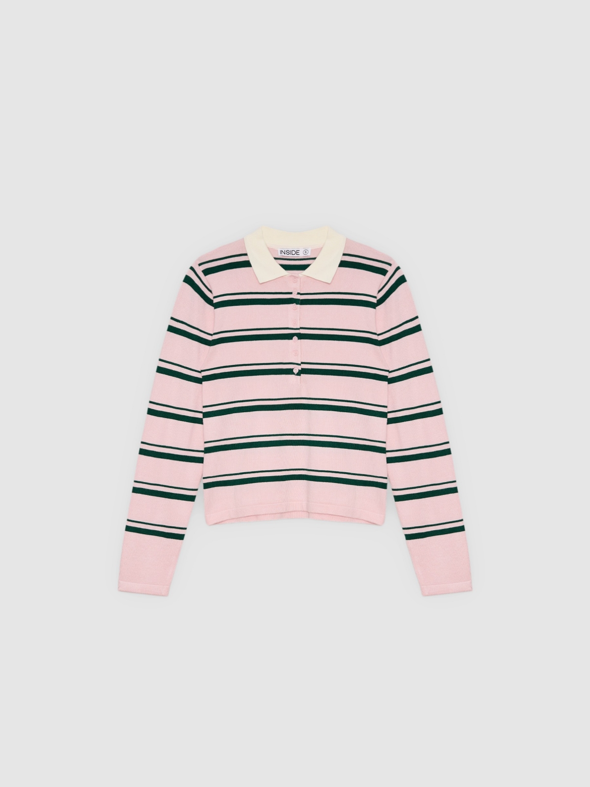 %Pto% Striped knit polo jersey with buttons light pink front view