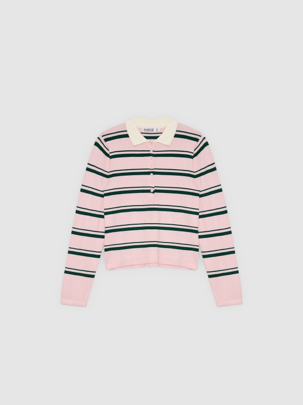  Jersey polo de punto a rayas con botones rosa claro vista frontal