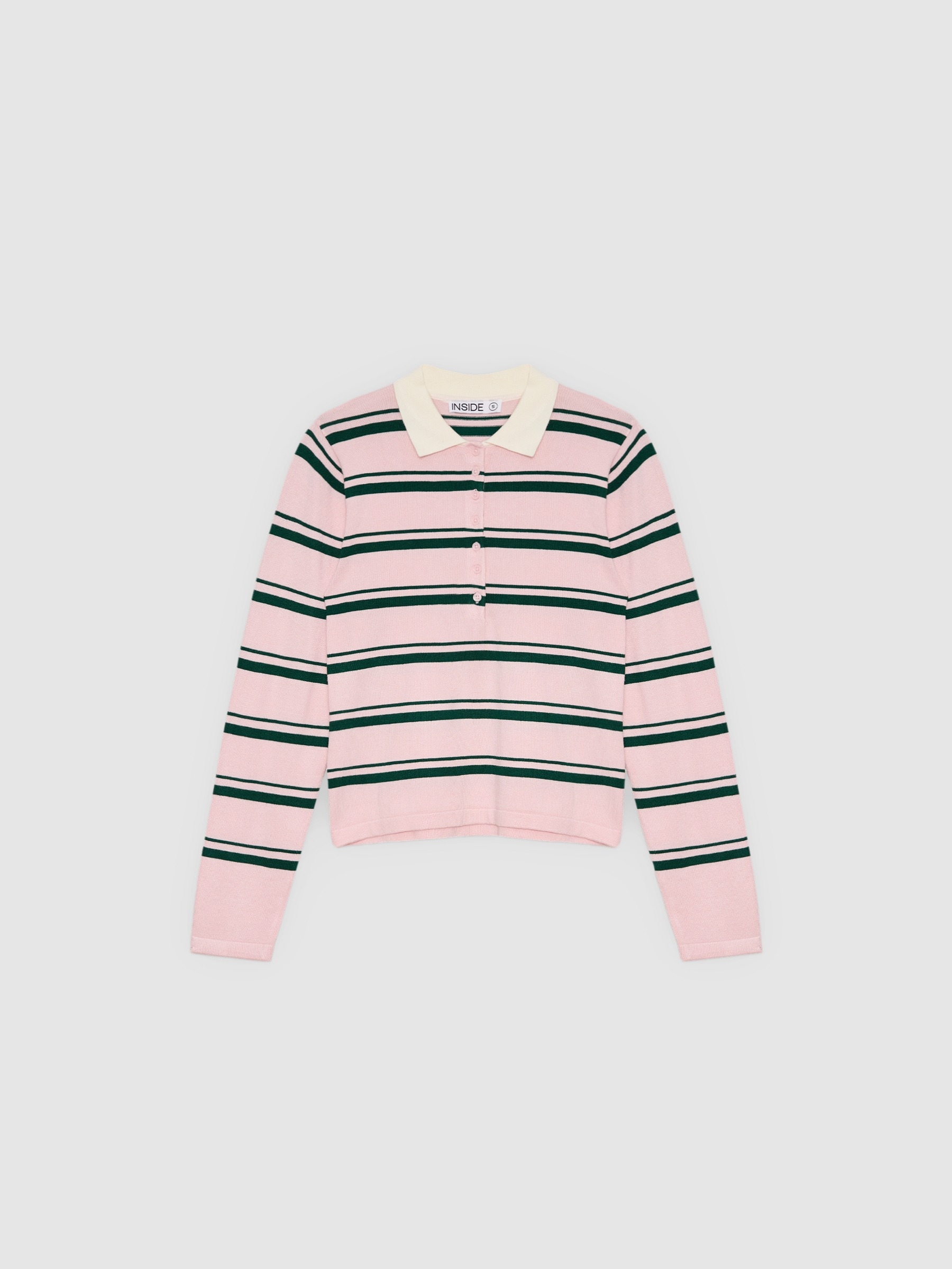  Striped knit polo jersey with buttons light pink front view