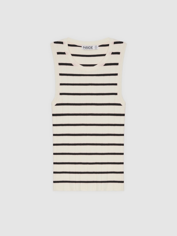  Sleeveless striped knit top navy front view