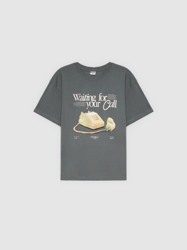  Camiseta retro teléfono gris vista frontal
