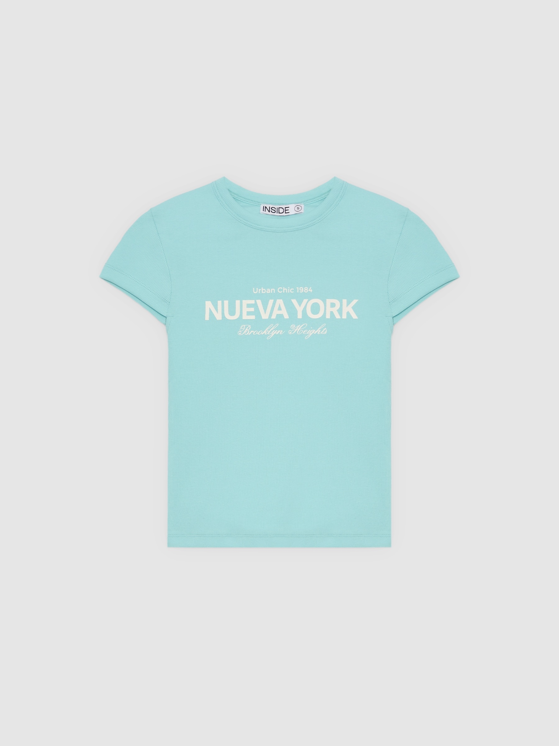 Camiseta rib Nueva York azul claro vista media frontal