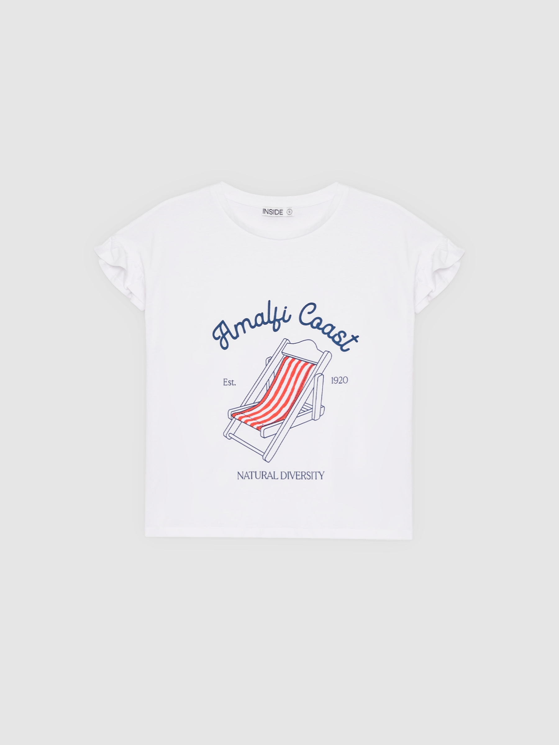 Camiseta babados Costa Amalfi branco vista meia frontal