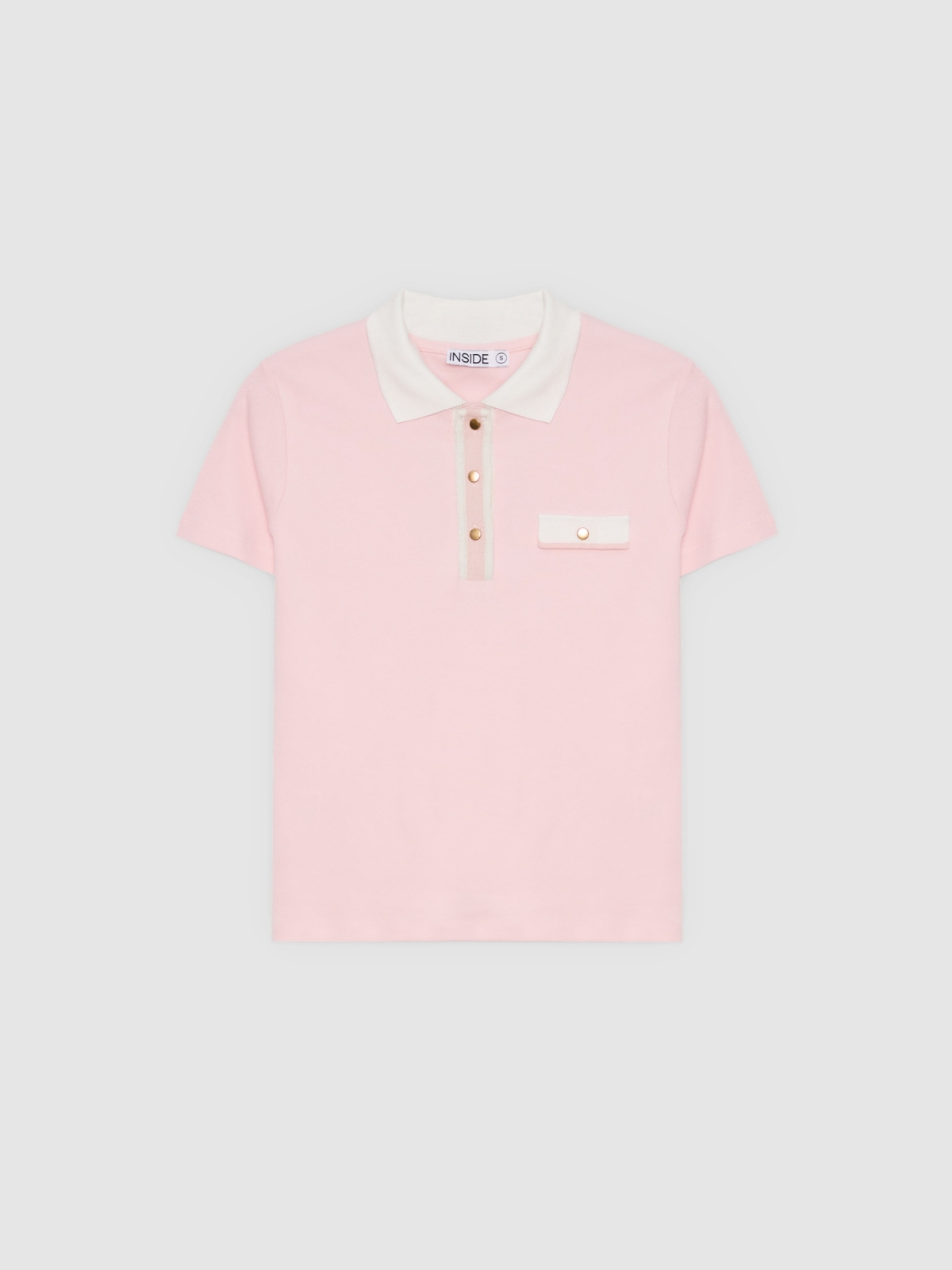 %Pto% Polo casual de algodão rosa claro vista frontal