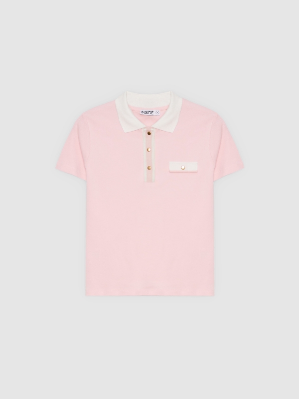  Polo casual de algodón rosa claro vista frontal