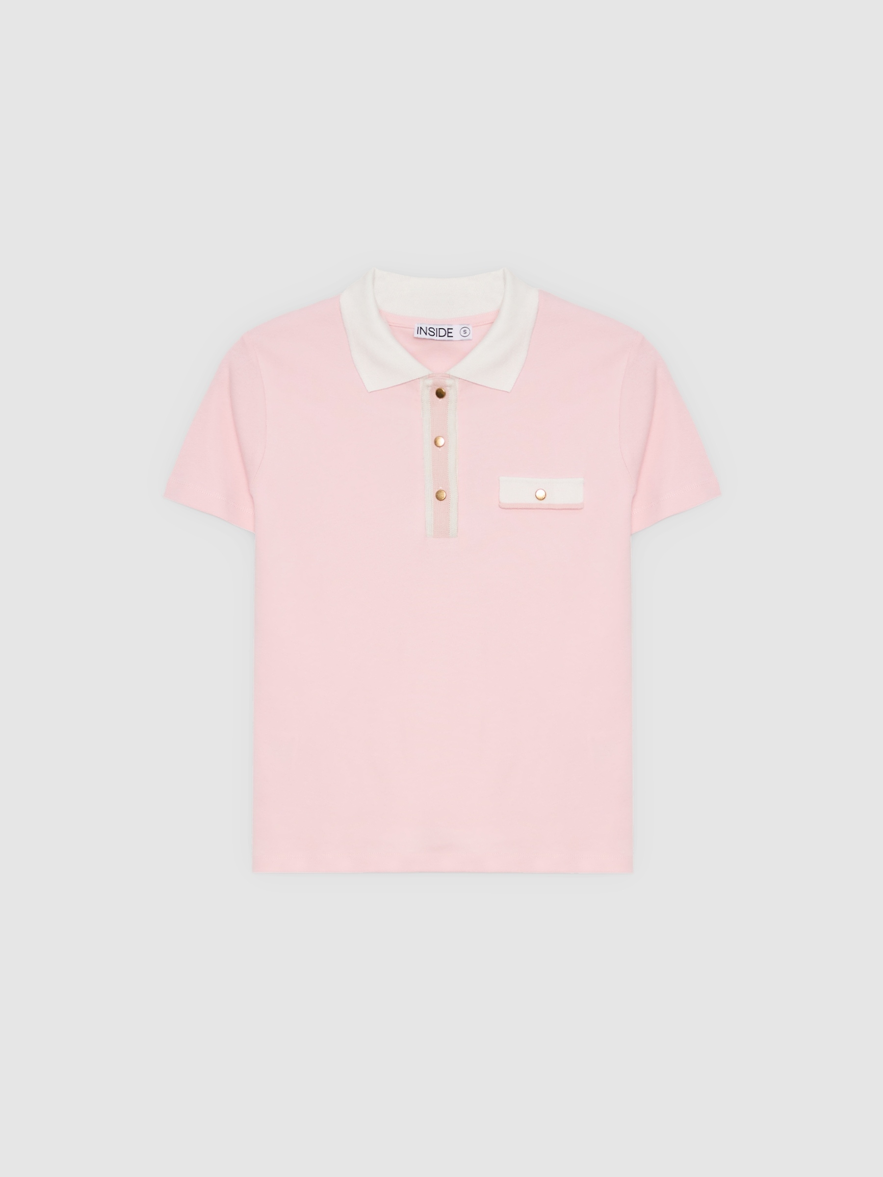  Polo casual de algodón rosa claro vista frontal