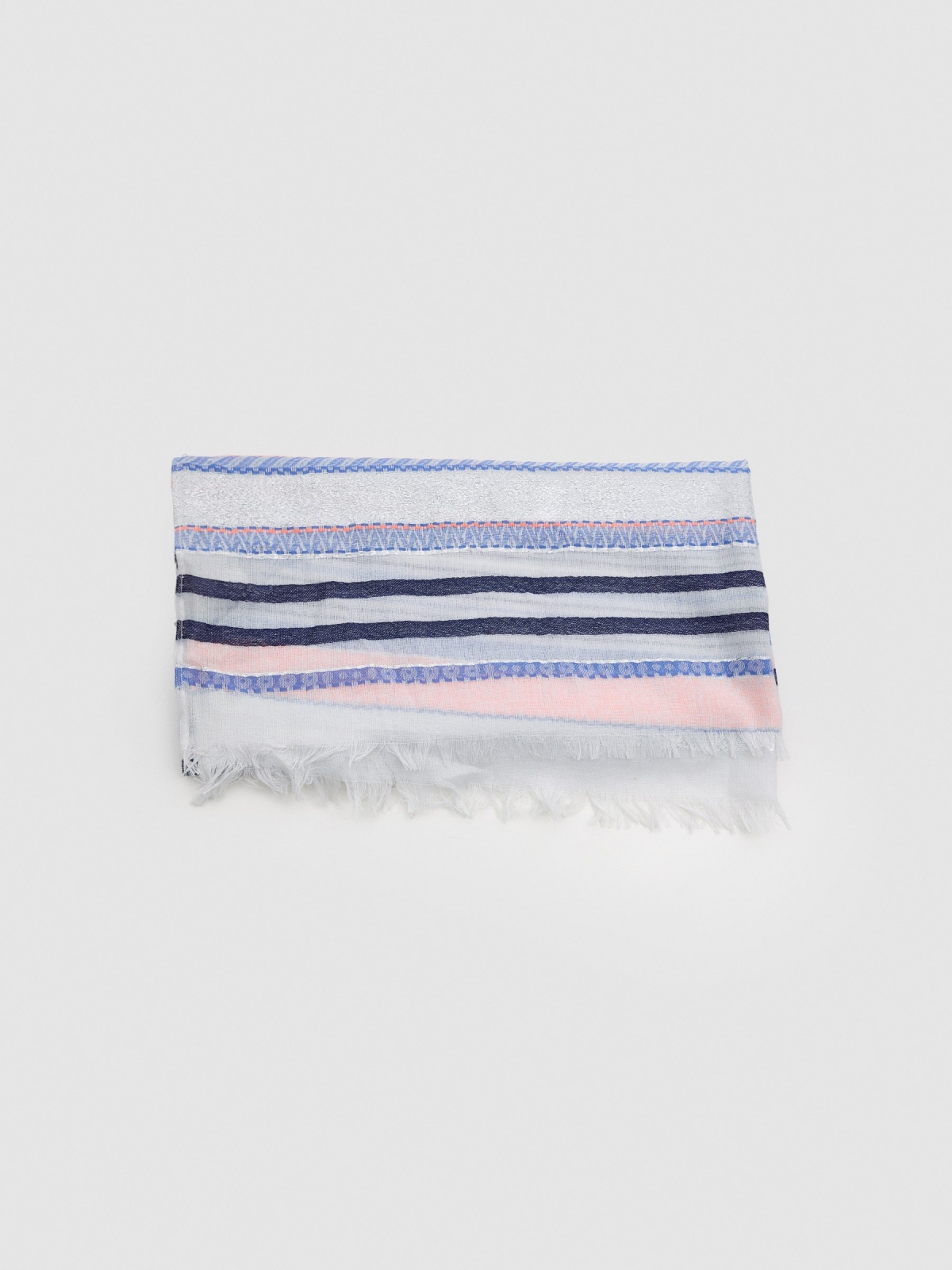 Striped scarf with fringes multicolor rolled view