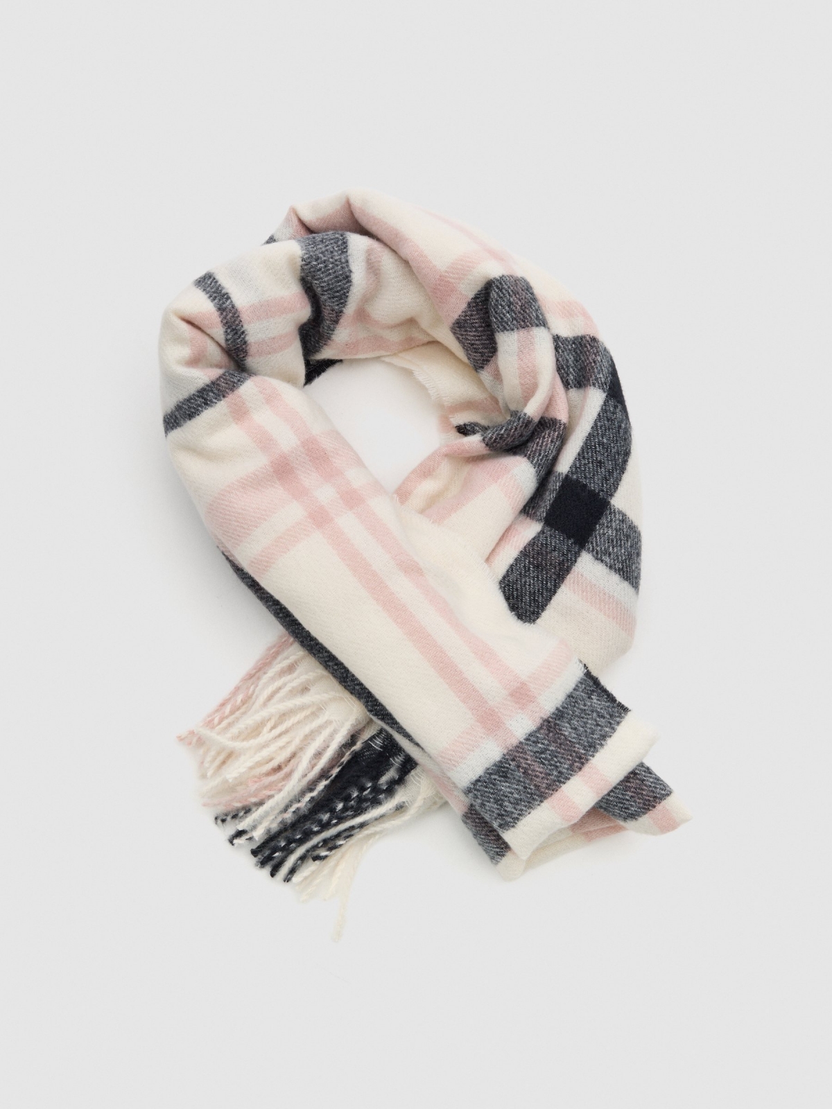 Scarf blanket with fringes ivory detail view