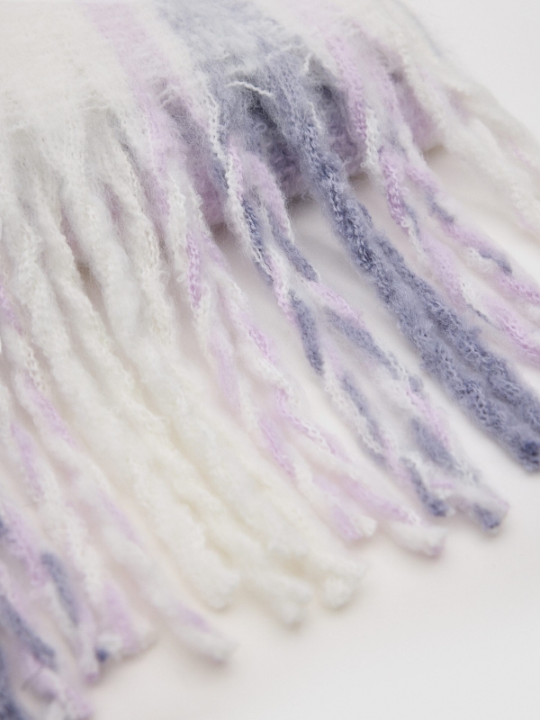 Plaid blanket scarf with fringes white folded view