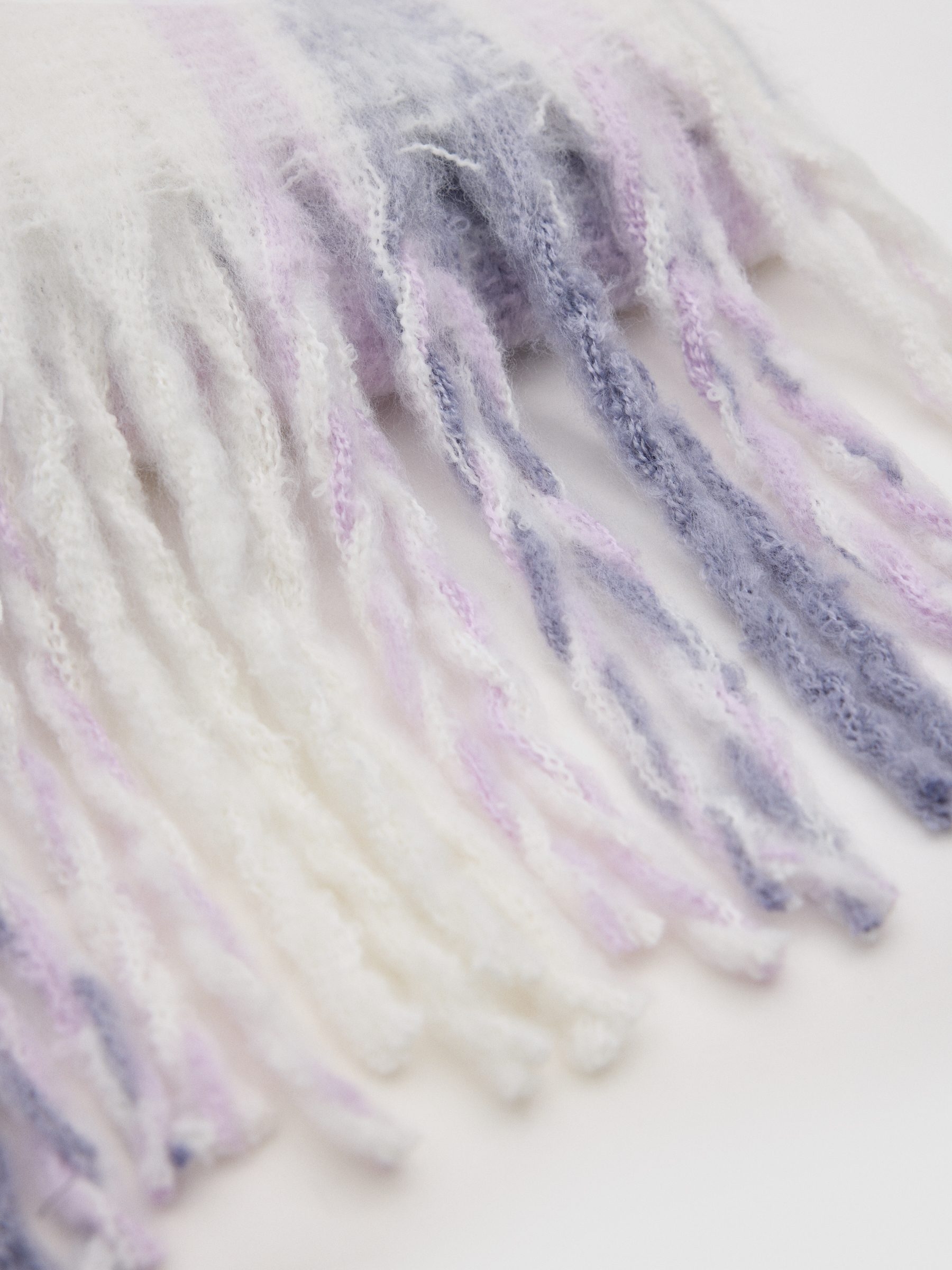 Plaid blanket scarf with fringes white rolled view