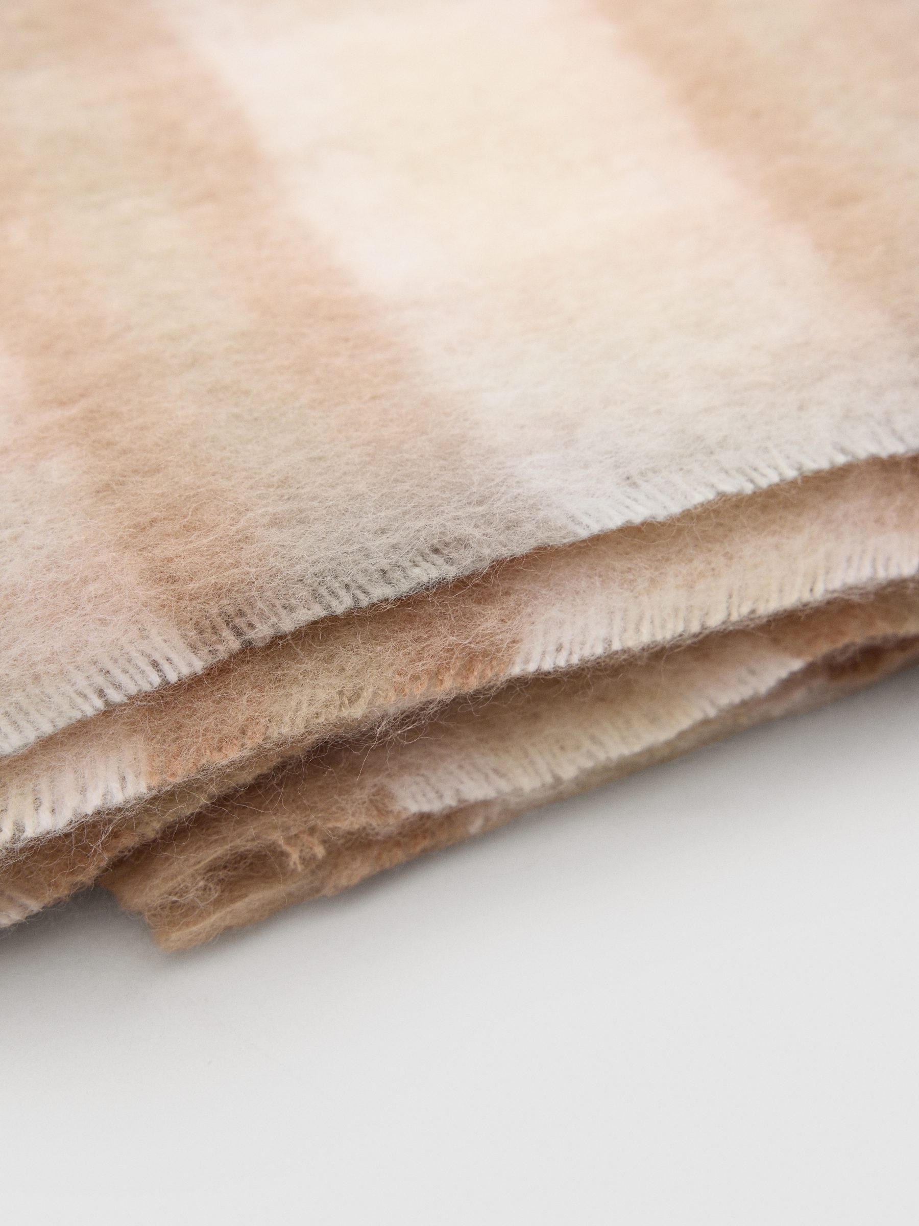 Classic checkered blanket scarf beige rolled view