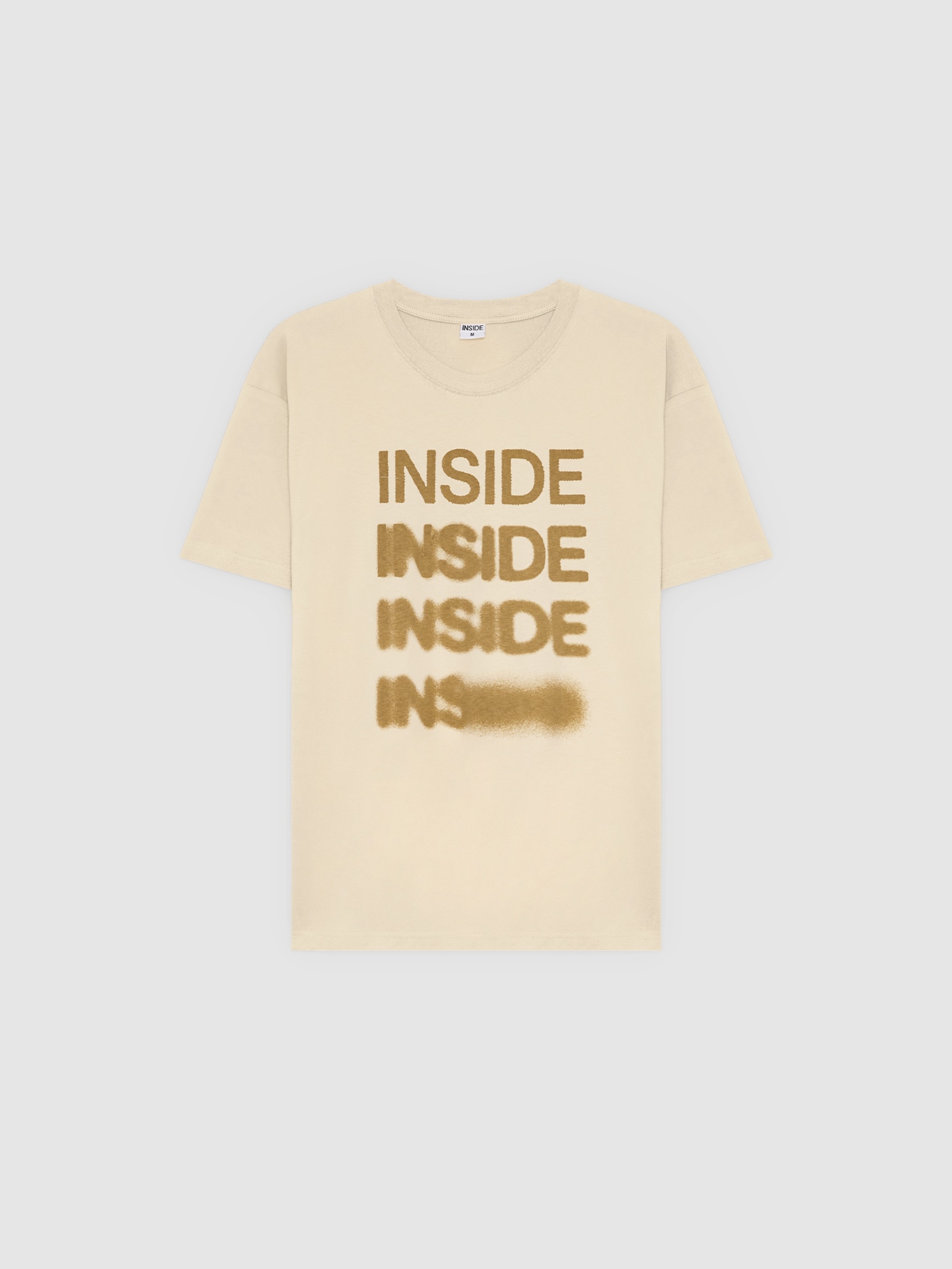 Camiseta listrada com texto Inside gráfico off white vista meia frontal