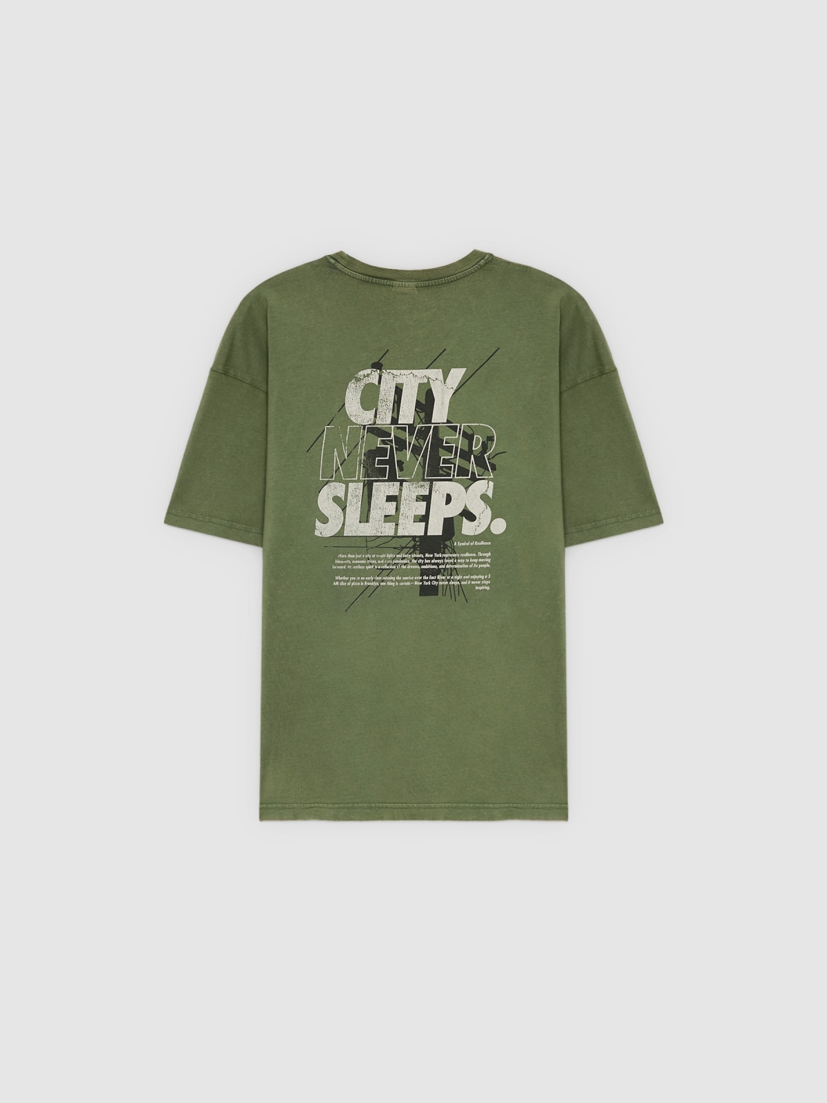Camiseta City Never Sleeps verde vista trasera