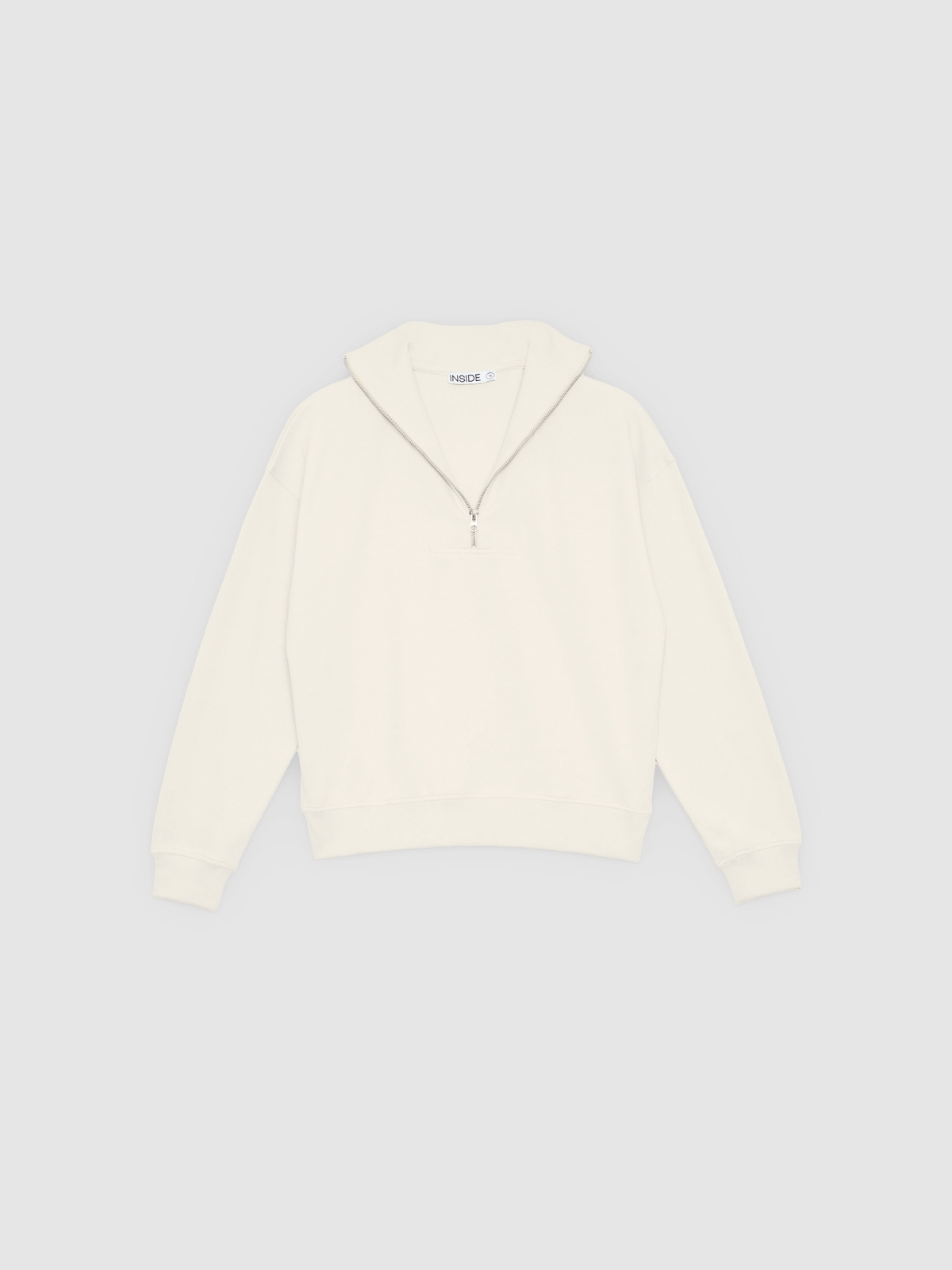 %Pto% Moletom gola alta zíper off white vista frontal