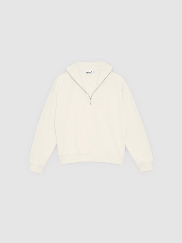  Sudadera cuello perkins cremallera blanco roto vista frontal
