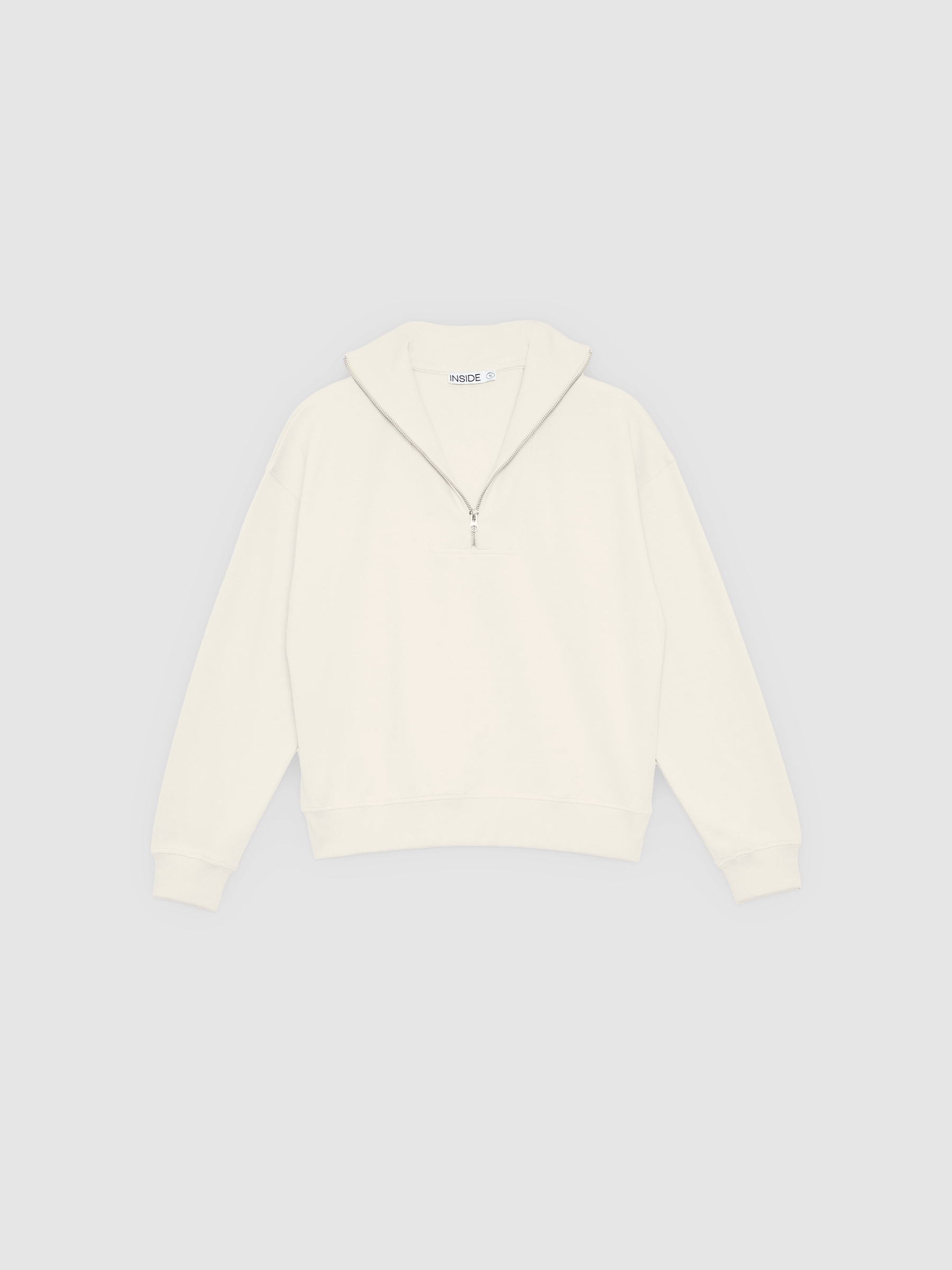  Perkins collar zip sweatshirt off white front view