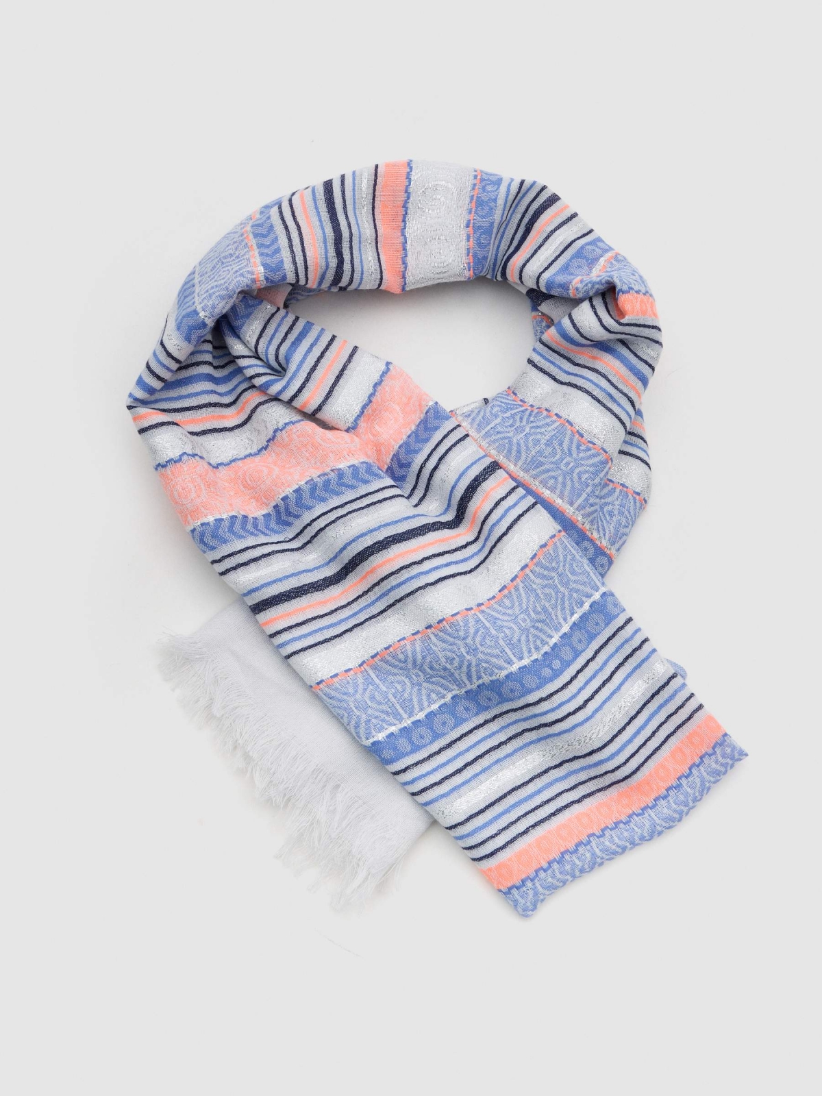 Striped scarf with fringes multicolor detail view