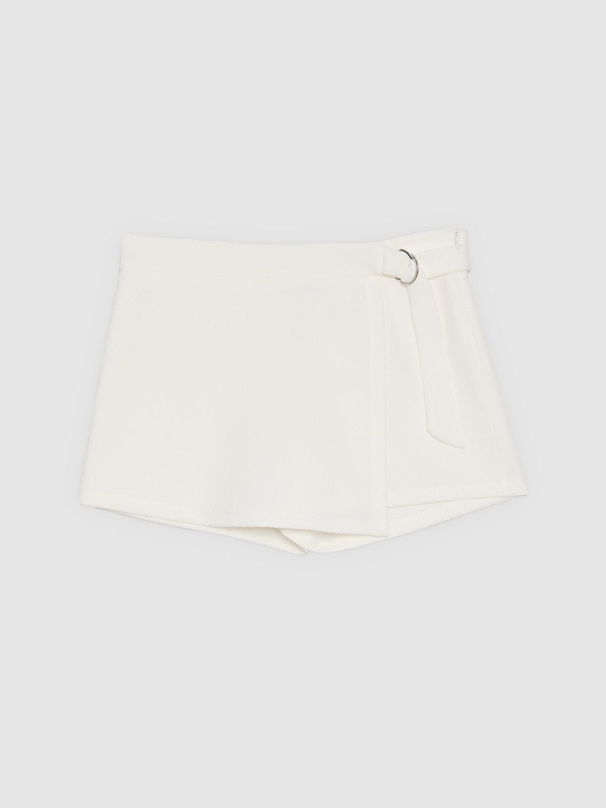 %Pto% Calça saia de fivela metálica branco vista frontal